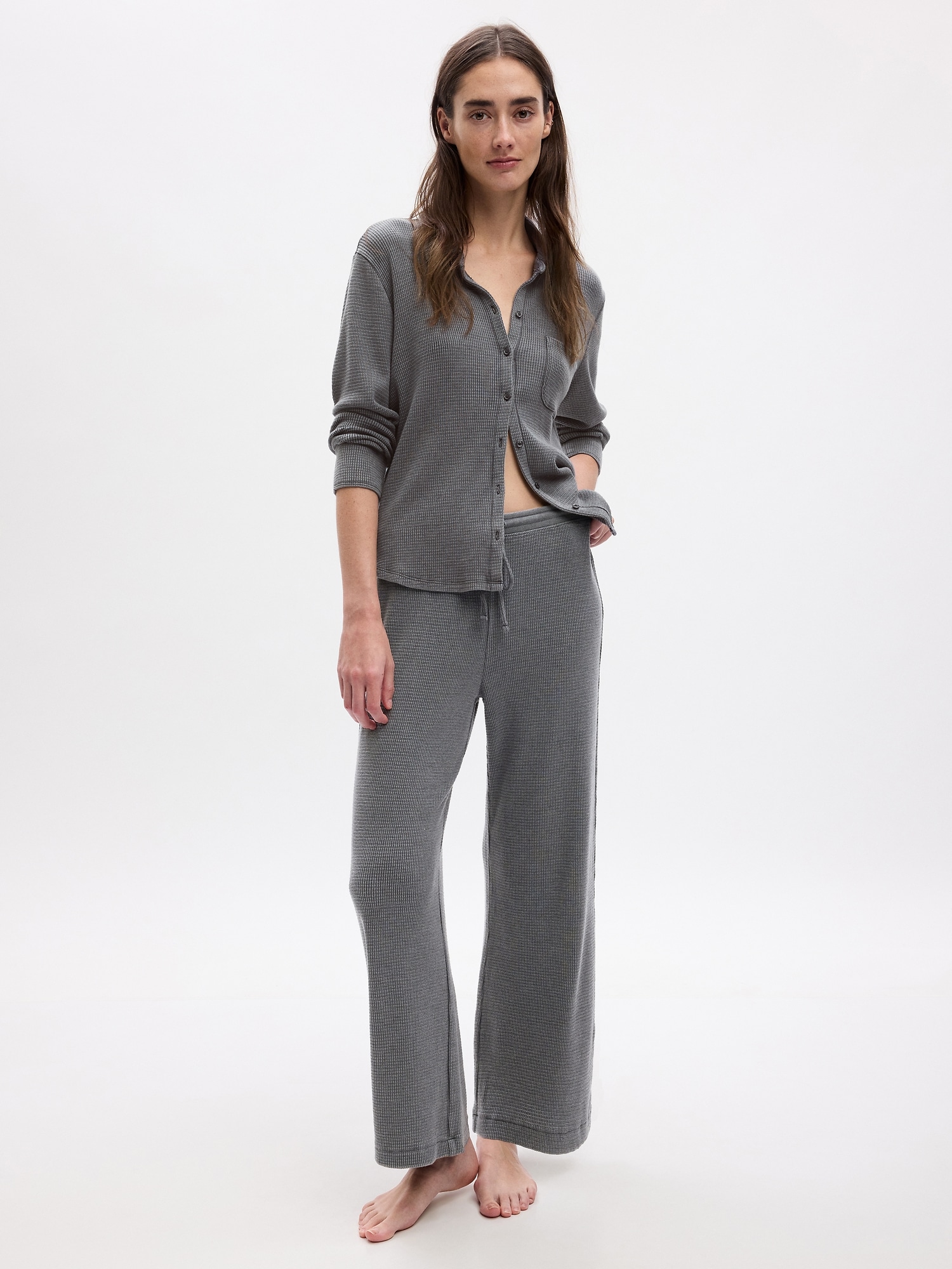 Gap Waffle Cropped Pj Pants In Black