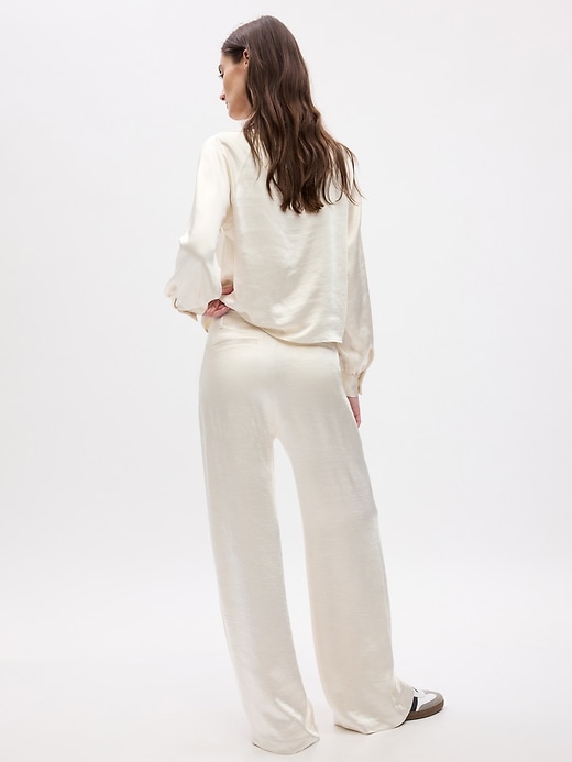 Image number 2 showing, High Rise Pleated Satin Wide-Leg Trousers