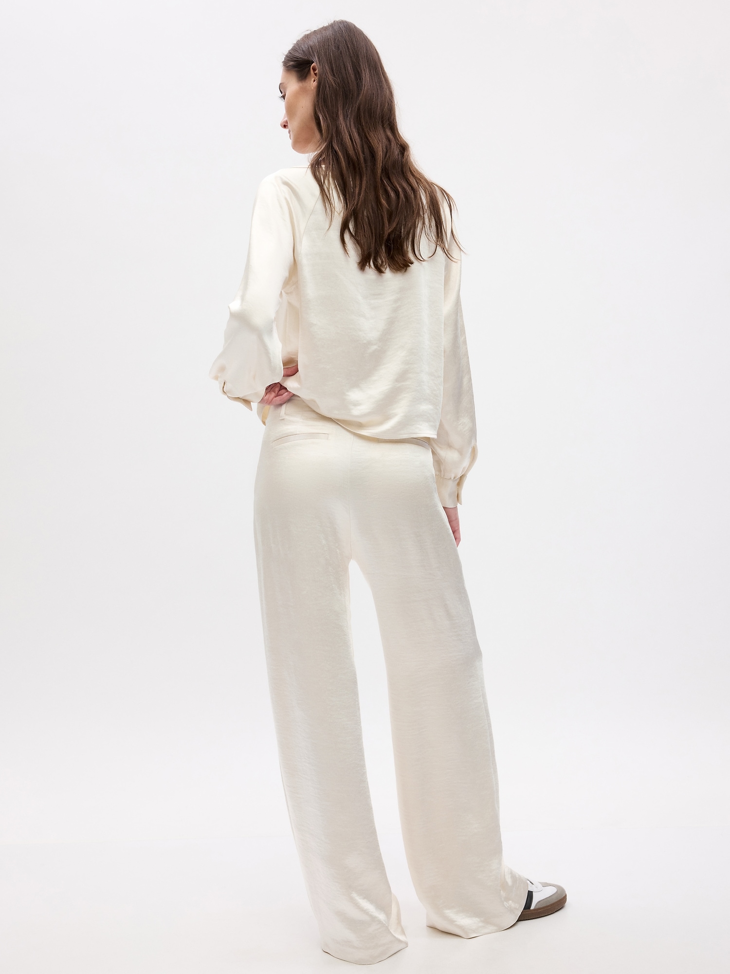 High Rise Pleated Satin Wide-Leg Trousers | Gap