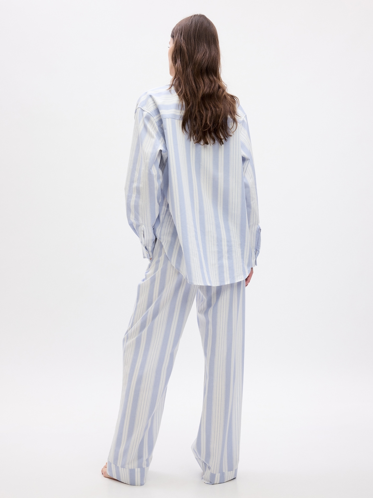 2-pack Cotton Poplin Pajama Shorts - Light blue/striped - Ladies