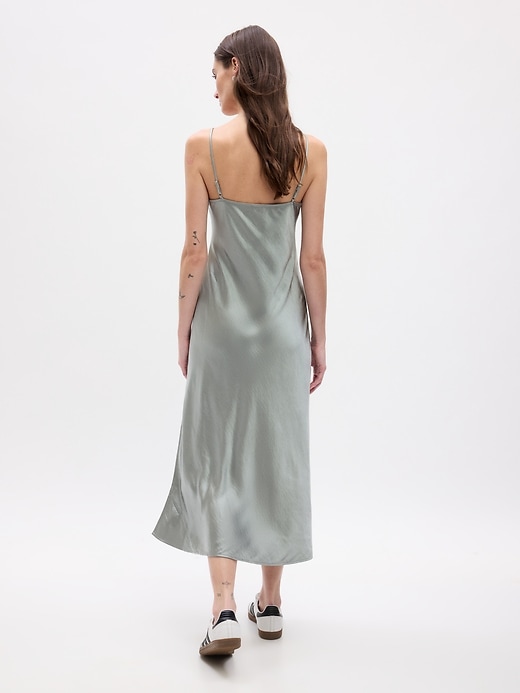 2 of 8 showing, with the color sage green of product Satin Midi Slip Dress
