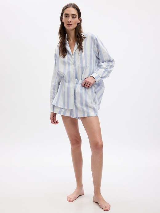 1 of 8 showing, with the color distant blue stripe of product Poplin PJ Shorts