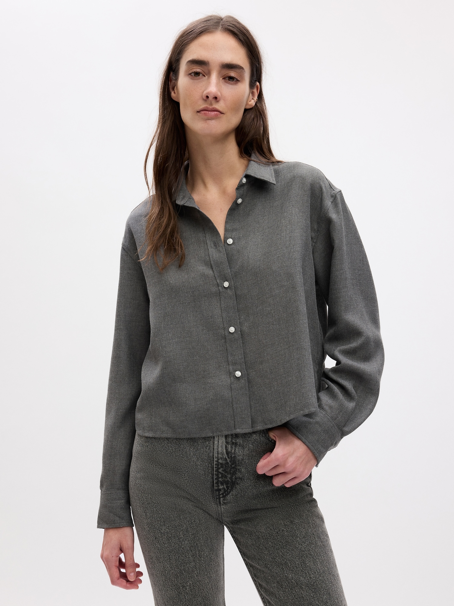 Cropped Button-Front Shirt | Gap