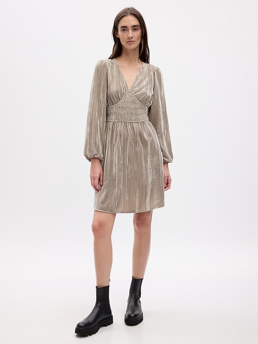 1 of 8 showing, with the color quail grey of product Velvet Smocked Mini Dress