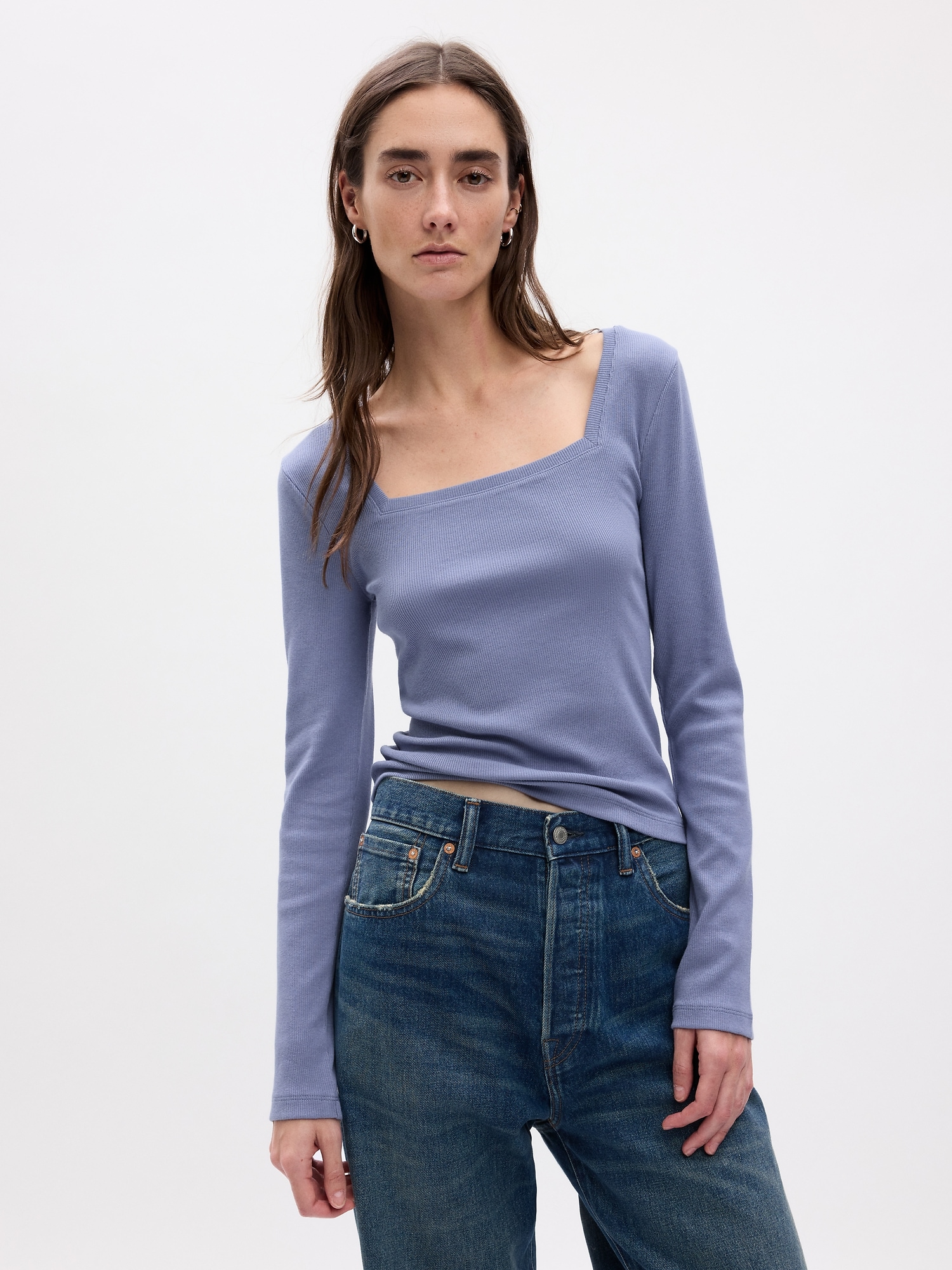 Modern Rib Square-Neck Cropped T-Shirt