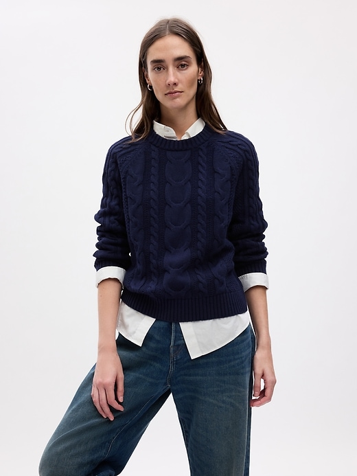 Navy blue knit sweater on sale