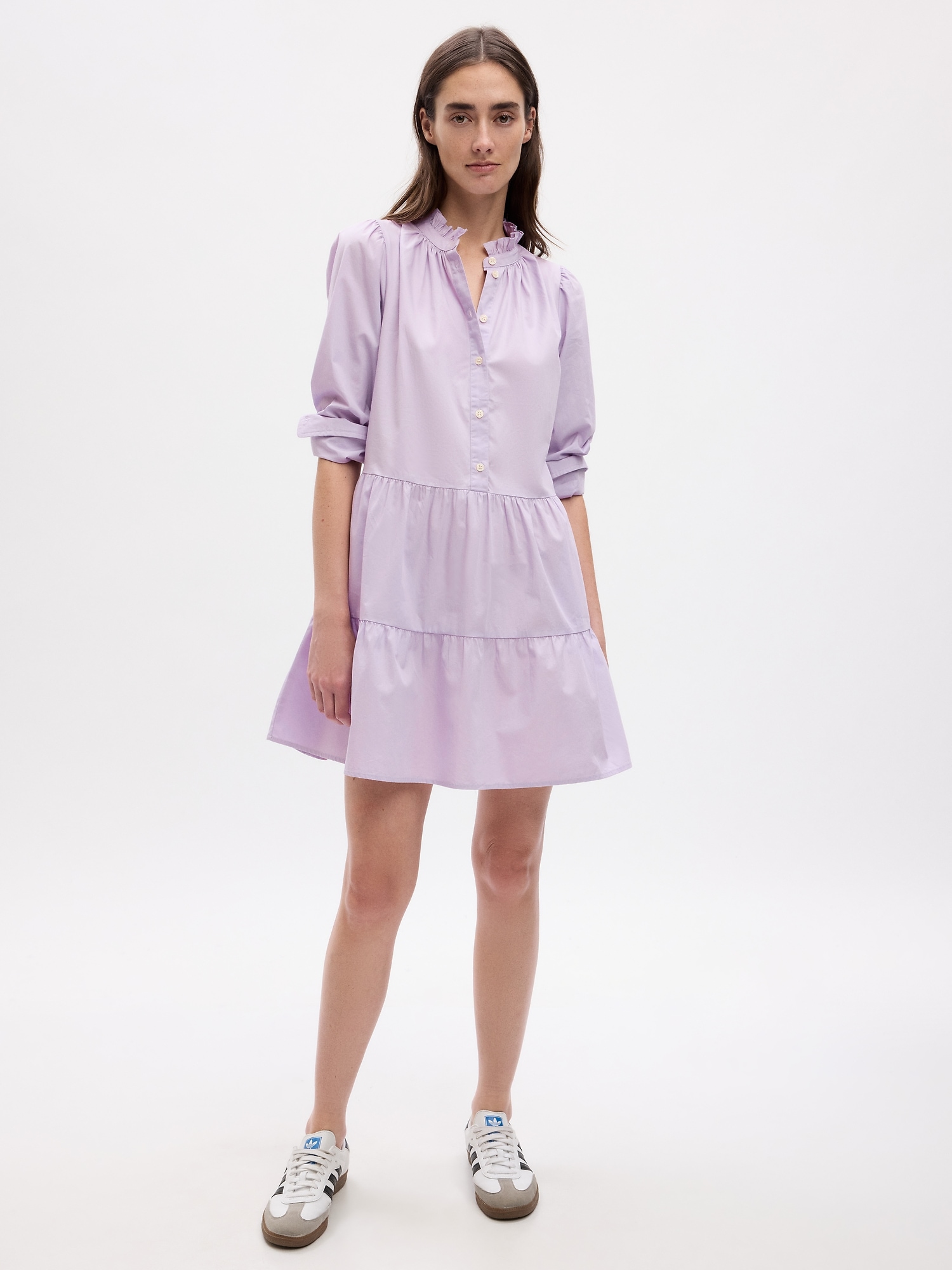 Gap Tiered Mini Shirtdress In Purple Orchid