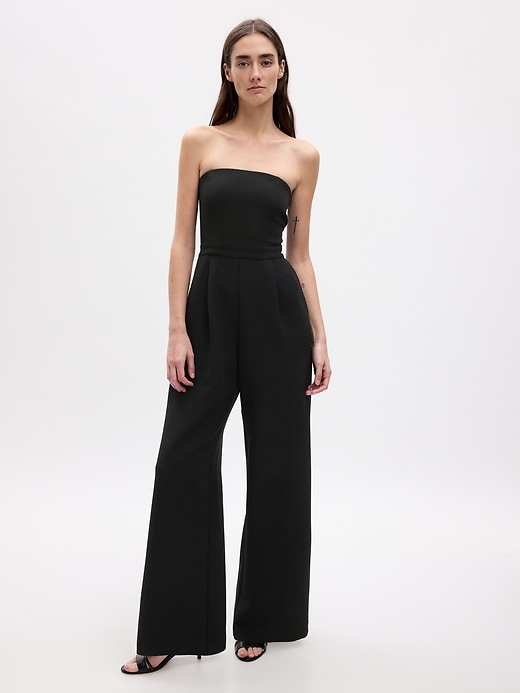 1 of 8 showing, with the color black of product Strapless Wide-Leg Jumpsuit