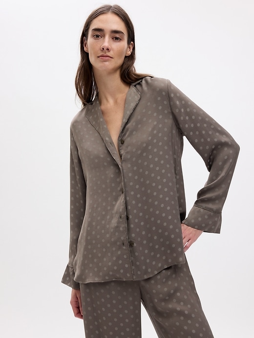 1 of 8 showing, with the color new cashmere dot of product Satin PJ Top