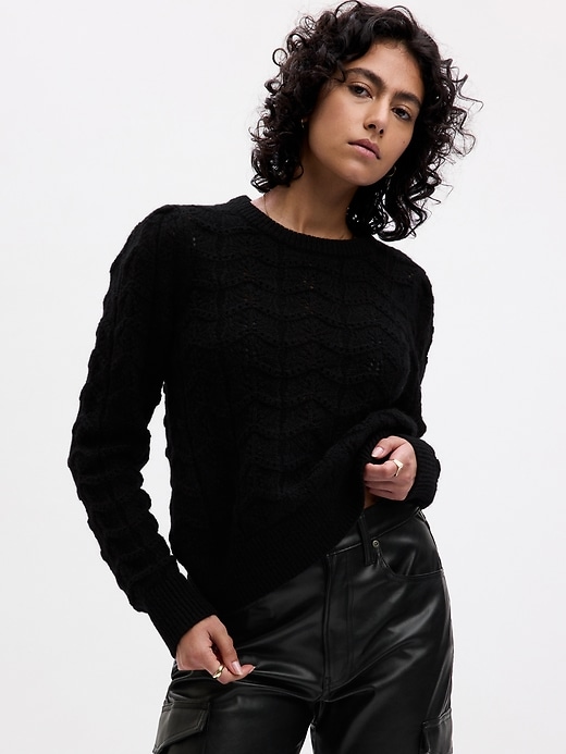 1 of 8 showing, with the color BLACK of product Pointelle Sweater