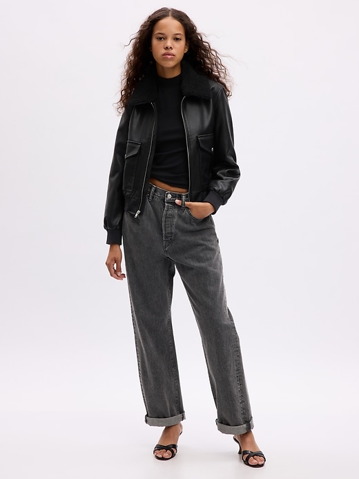 1 of 8 showing, with the color black of product Vegan Leather Flight Jacket