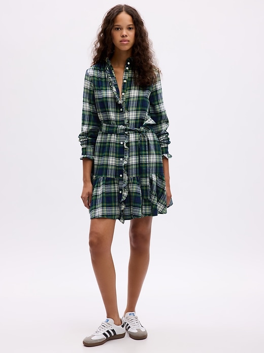 1 of 8 showing, with the color green plaid of product Plaid Tiered Mini Dress