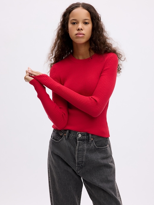 1 of 8 showing, with the color modern red of product Crewneck Rib Sweater