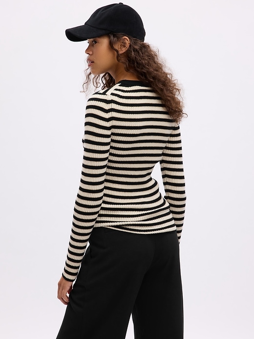 2 of 8 showing, with the color black white stripe of product Crewneck Rib Sweater