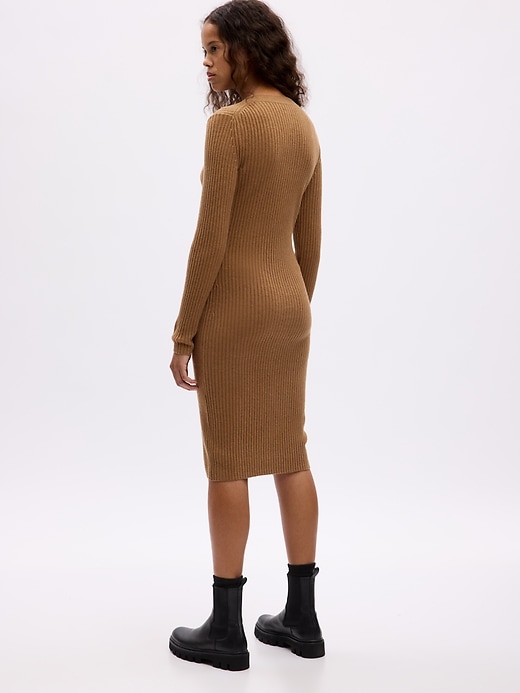 2 of 8 showing, with the color cocoa powder brown of product CashSoft Rib Midi Sweater Dress
