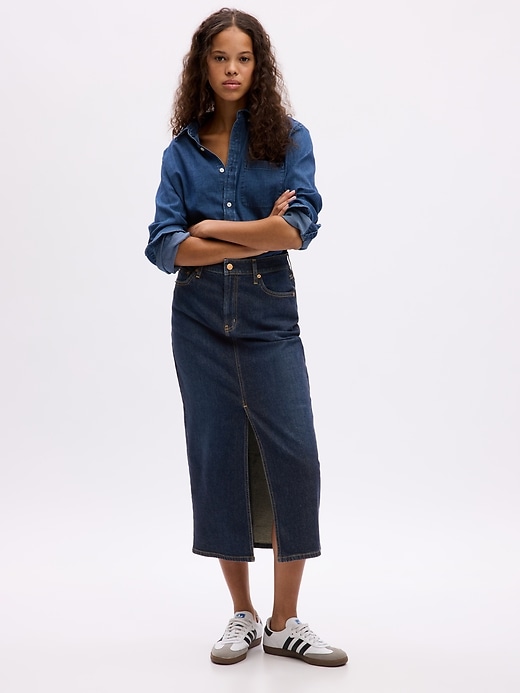 Image number 1 showing, Denim Pencil Midi Skirt