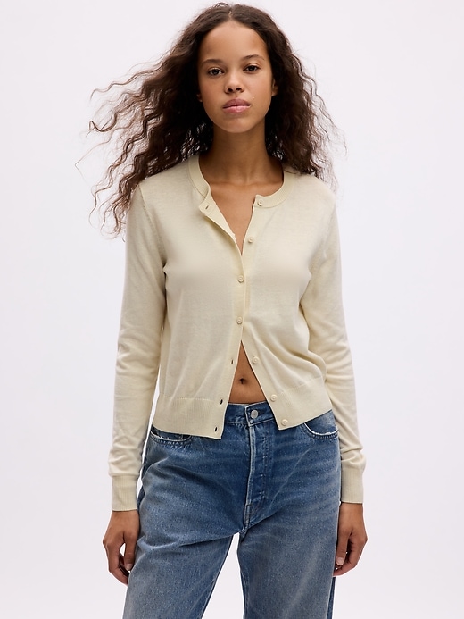 1 of 8 showing, with the color chino beige of product Lightweight CashSoft Cardigan