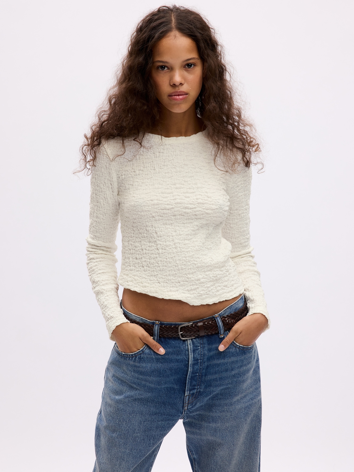 Gap Cropped Pucker T-shirt In Off White