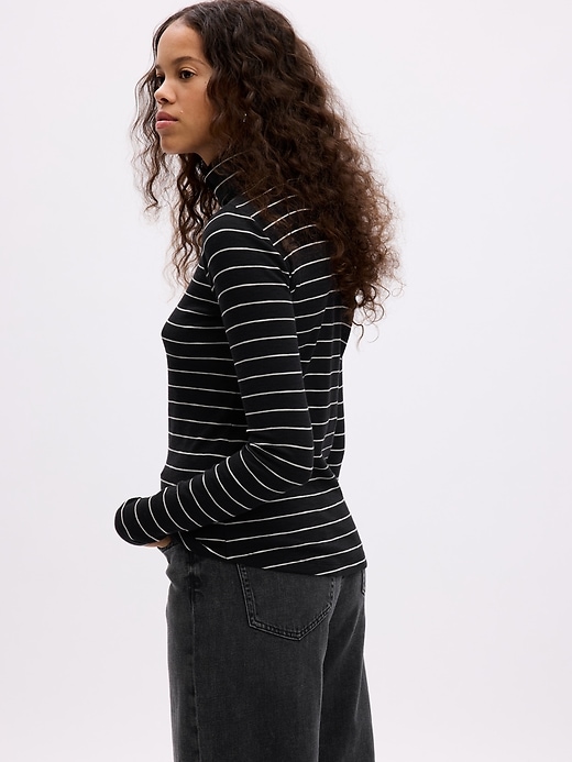 2 of 8 showing, with the color black & off white stripe of product Essential Rib Turtleneck T-Shirt