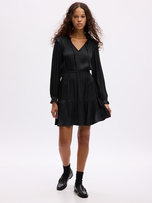 Image number 1 showing, Split-Neck Tiered Mini Dress