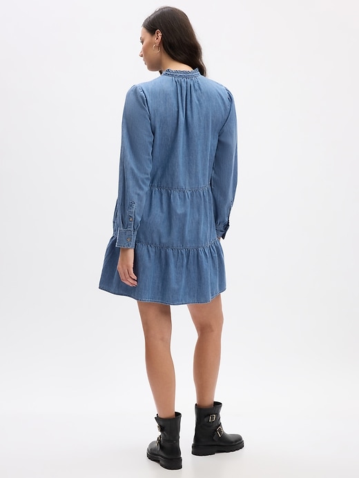 Image number 5 showing, Tiered Denim Mini Shirtdress