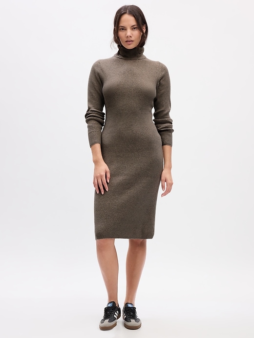 Image number 5 showing, Turtleneck Rib Midi Sweater Dress
