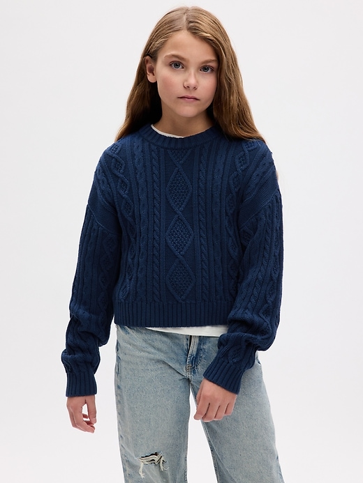 1 of 8 showing, with the color pangea blue of product Kids Cable-Knit Sweater