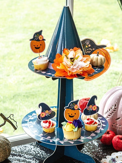 2 of 8 showing, with the color BLACK of product Ma Fete Halloween Witch Hat Cupcake Stand