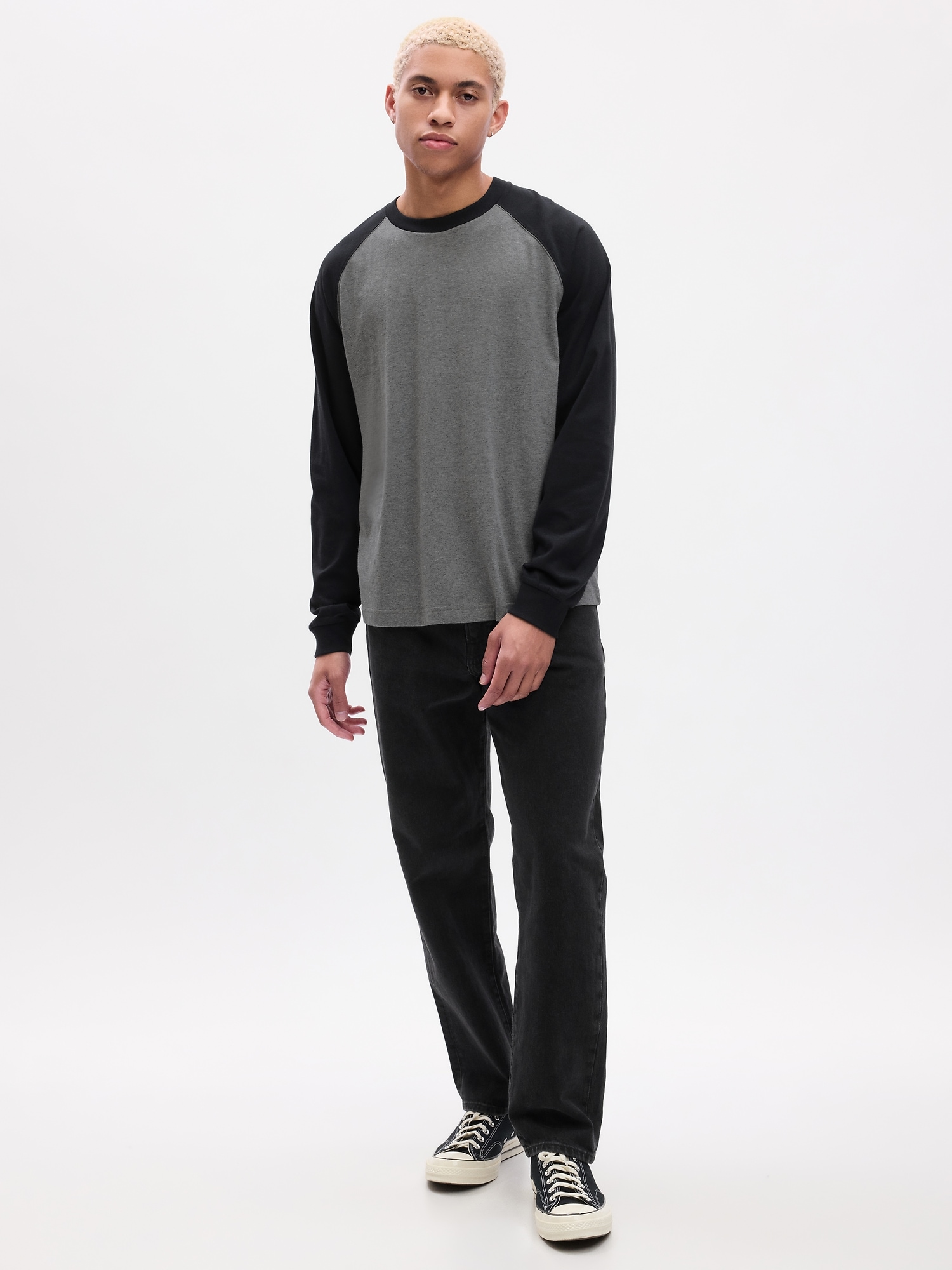 Men's Soft 100% Organic Cotton Raglan Long Sleeve Tee | Black