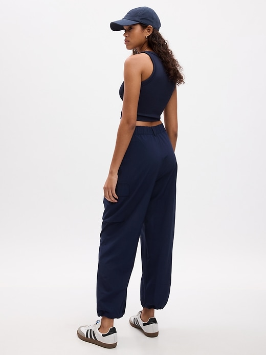 2 of 8 showing, with the color navy blue of product GapFit High Rise Ripstop Parachute Cargo Pants