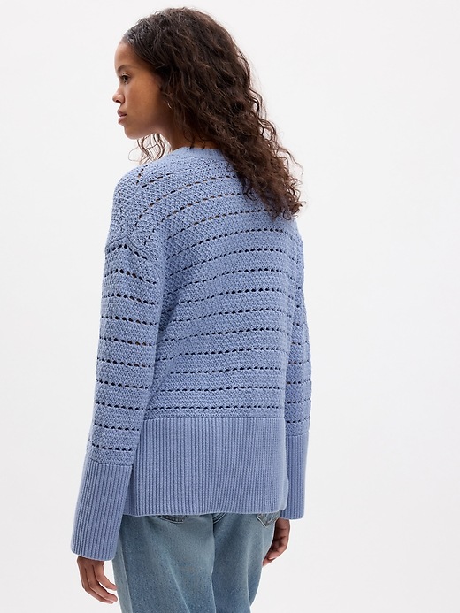 2 of 8 showing, with the color distant blue of product 24/7 Split-Hem Crochet Sweater