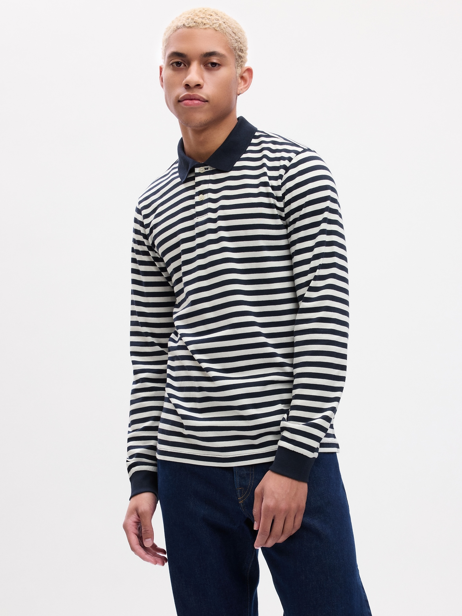 Gap Jersey Polo Shirt Shirt In White Navy Stripe