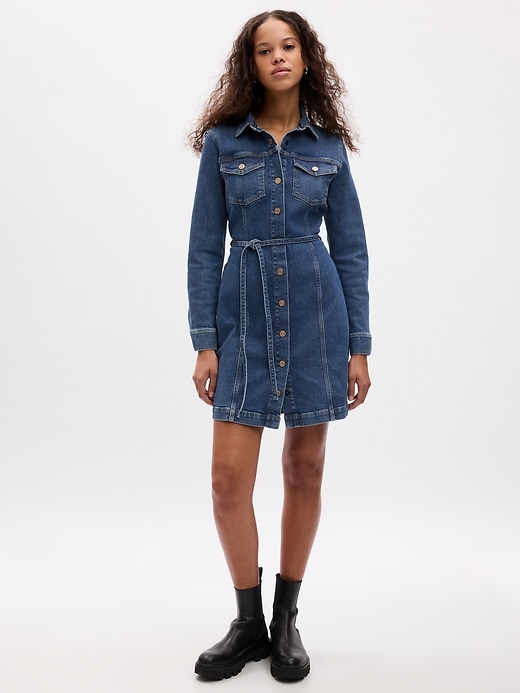 Image number 1 showing, Belted Denim Mini Dress