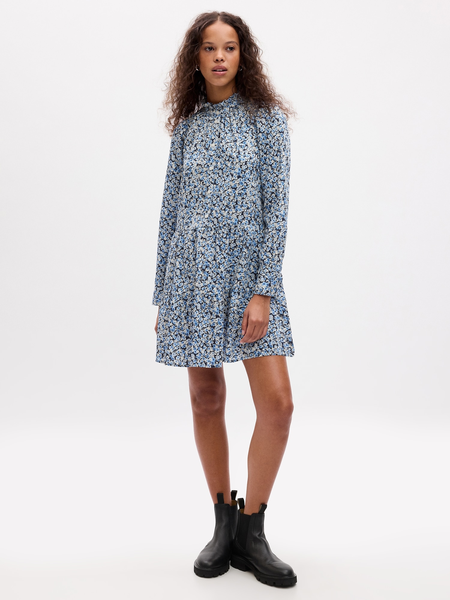 Gap Tiered Mini Shirtdress In Blue Floral