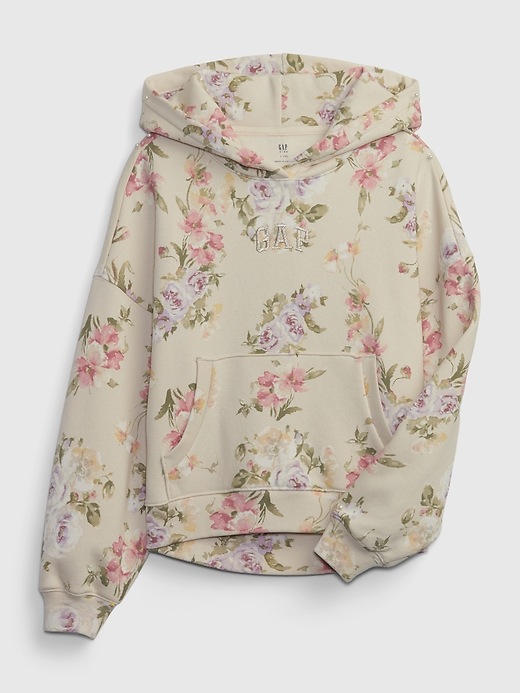 1 of 8 showing, with the color pink multi floral of product Gap × LoveShackFancy Kids Floral Relaxed Logo Hoodie
