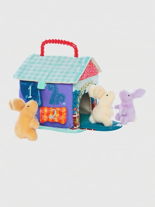 1 of 8 showing, with the color Multi of product Cottontail Cottage Fill and Spill Bunny Sensory Toy
