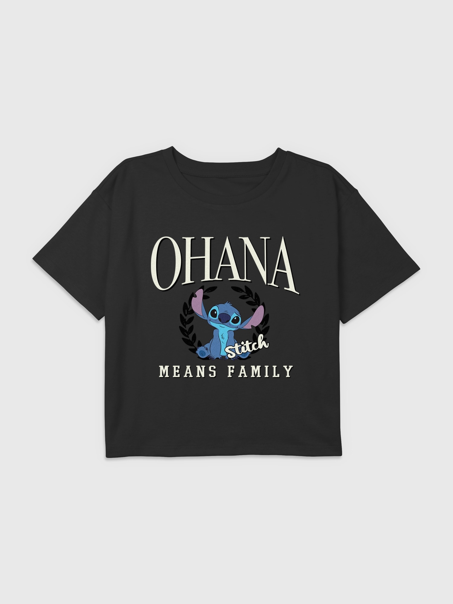Kids Lilo and Stitch Ohana Means Family Graphic Boxy Crop Tee
