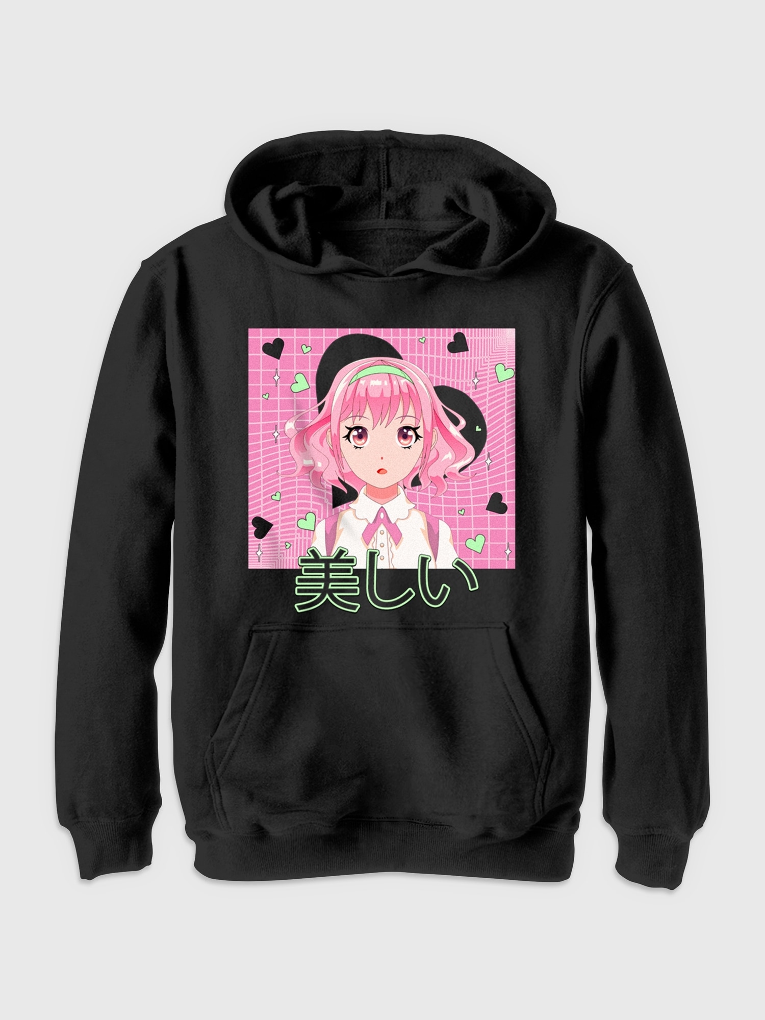 Kids Pink Anime Graphic Hooded Sweatshirt