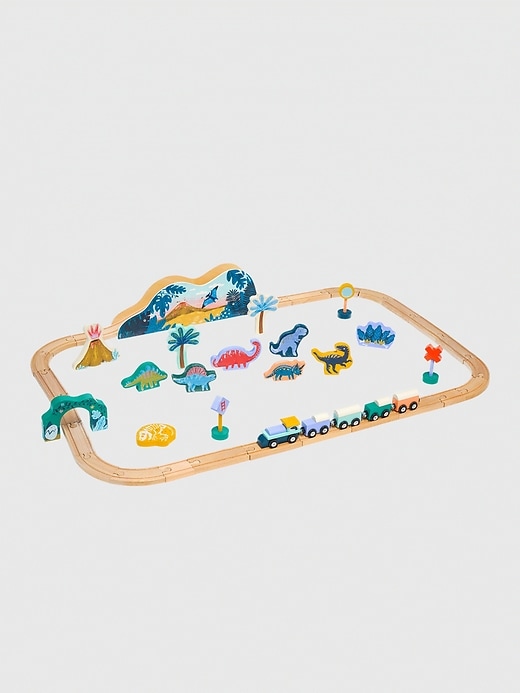 1 of 8 showing, with the color Multi of product T Rex Express Jurassic Themed Wooden Toy Train Set