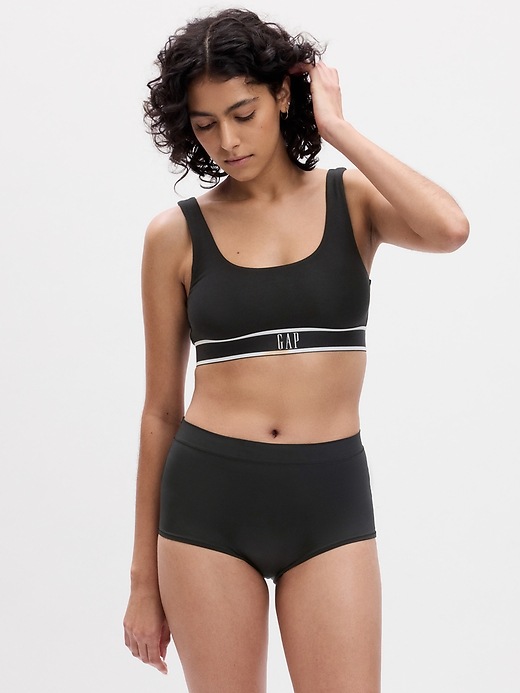 2 of 8 showing, with the color true black of product High Rise Satin Bikini Briefs