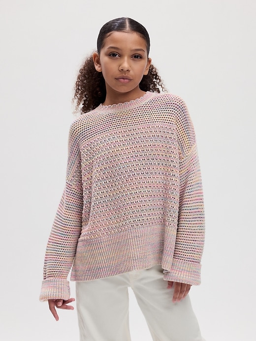 1 of 8 showing, with the color multi spacedye of product Kids Crochet Sweater