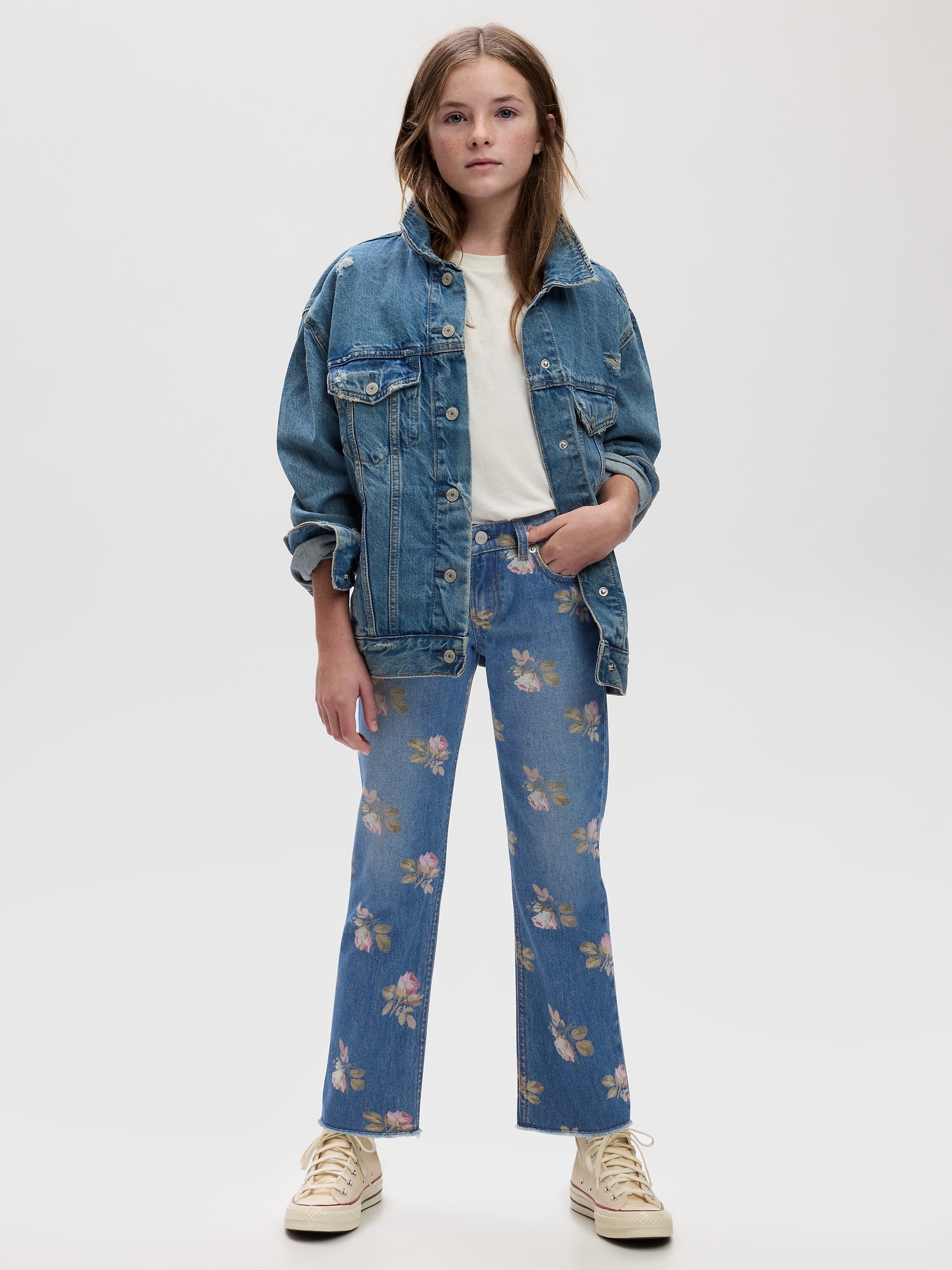 Kids High Rise Floral '90s Straight Jean
