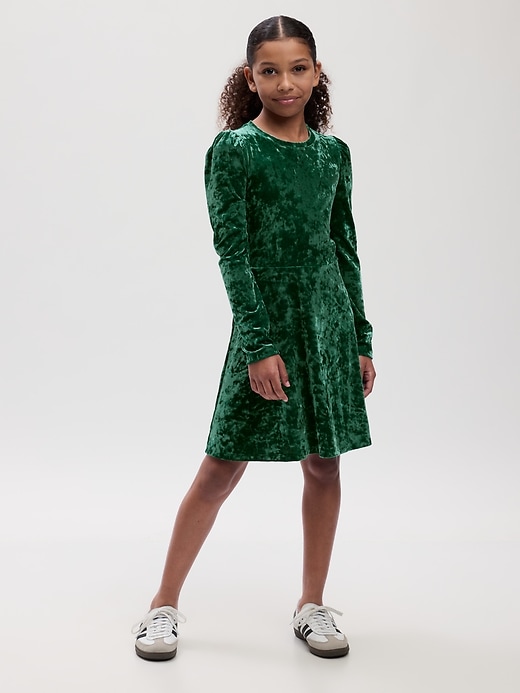 1 of 8 showing, with the color june bug green of product Kids Velvet Skater Dress