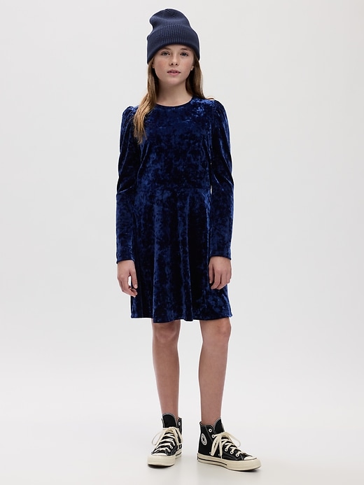 1 of 8 showing, with the color pangea blue of product Kids Velvet Skater Dress