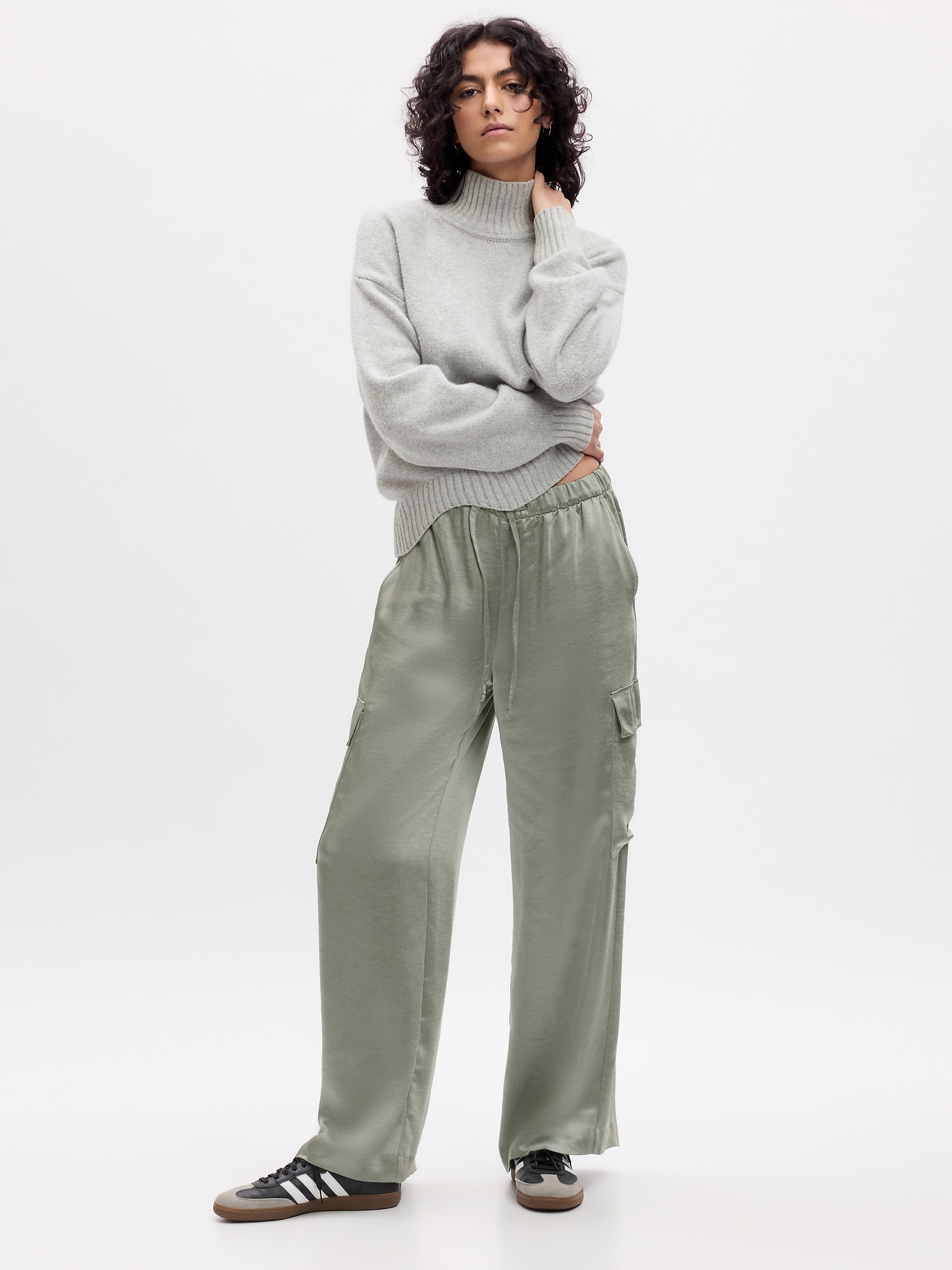 Satin Wide-Leg Cargo Pants