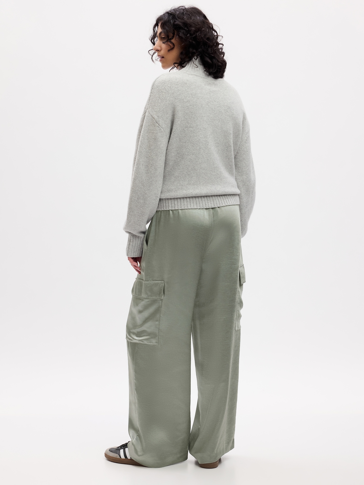 Mid Rise Satin Wide-Leg Cargo Pants | Gap