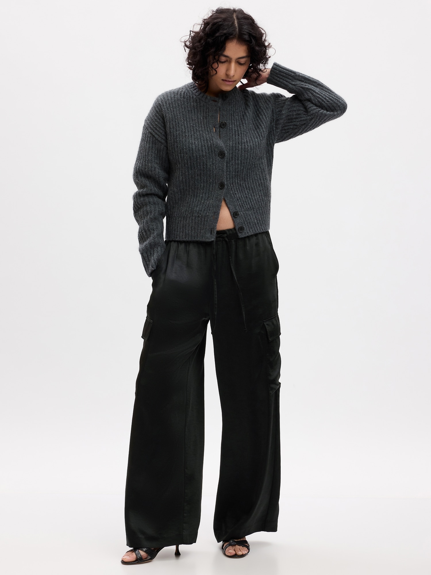 Gap Satin Wide-Leg Cargo Pants