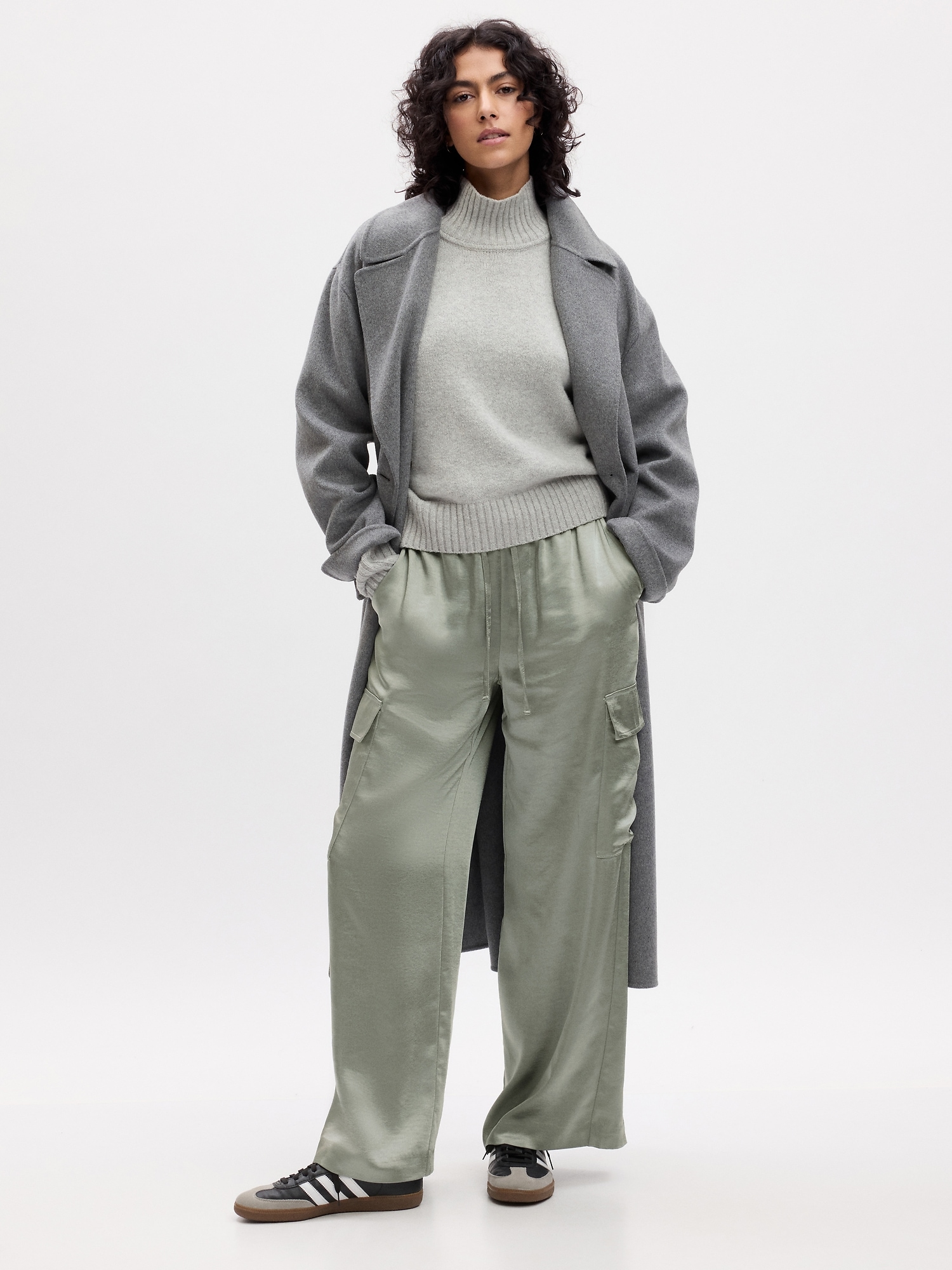 Mid Rise Satin Wide-Leg Cargo Pants | Gap