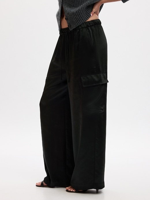 Image number 3 showing, Mid Rise Satin Wide-Leg Cargo Pants