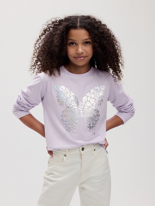 1 of 8 showing, with the color multi petal purple of product Kids Organic Cotton Graphic T-Shirt